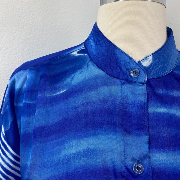 Blue Silky Oversize Semi-Sheer Tunic Blouse 2X Beach Coverup Lounge Boho Resort - Picture 4 of 11